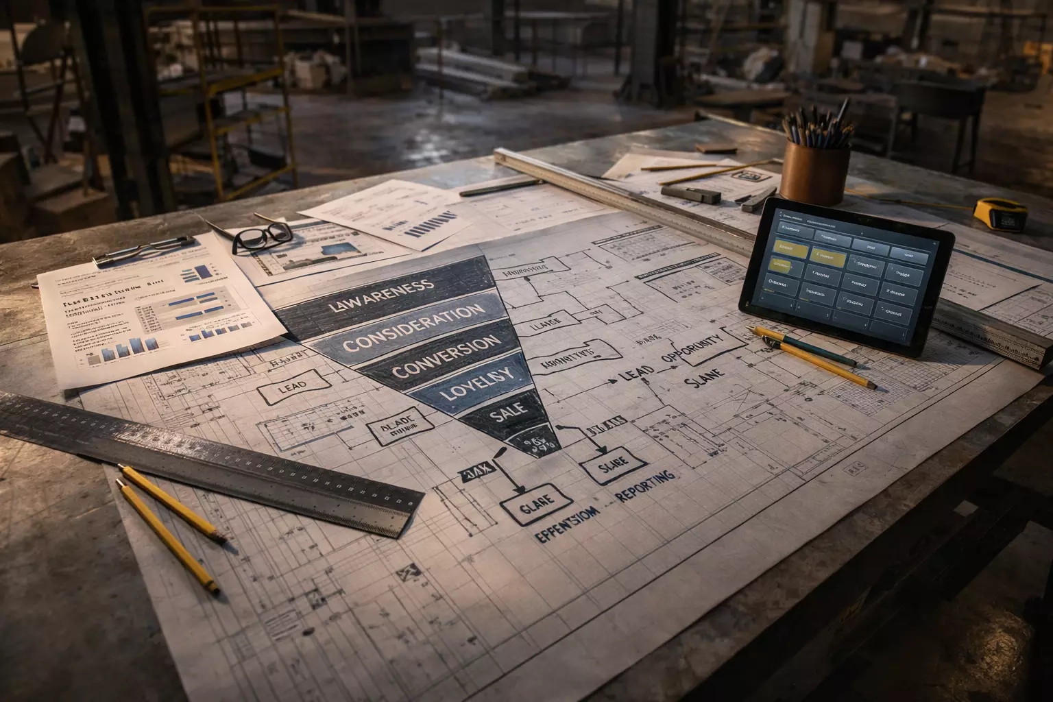 Digital marketer reviewing lead generation funnel performance metrics